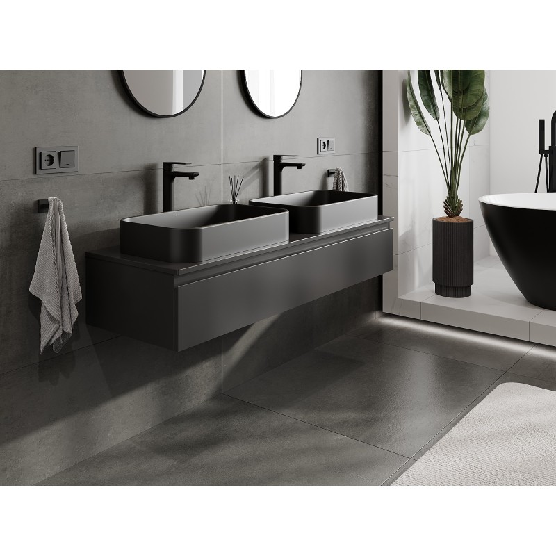 Mexen Orio armoire de salle de bain sous-vasque 140 cm avec dessus, 1 tiroir, noir mat - 91A10-14023-1-BFC71