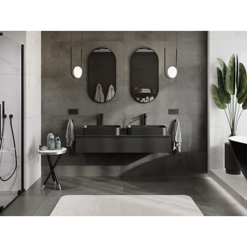 Mexen Orio armoire de salle de bain sous-vasque 140 cm avec dessus, 1 tiroir, noir mat - 91A10-14023-1-BFC71