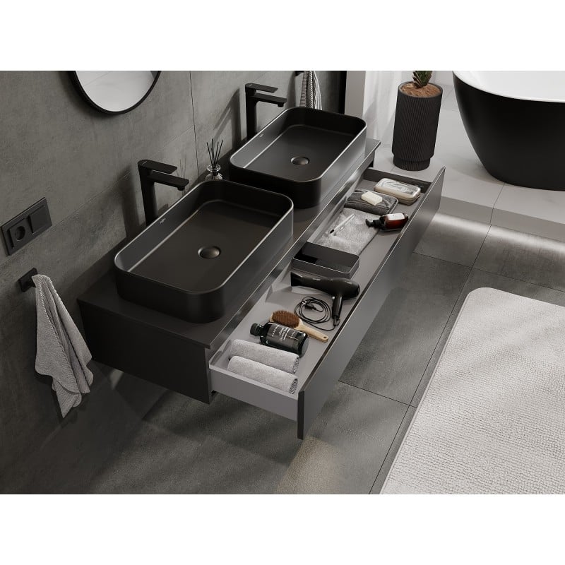 Mexen Orio armoire de salle de bain sous-vasque 140 cm avec dessus, 1 tiroir, noir mat - 91A10-14023-1-BFC71