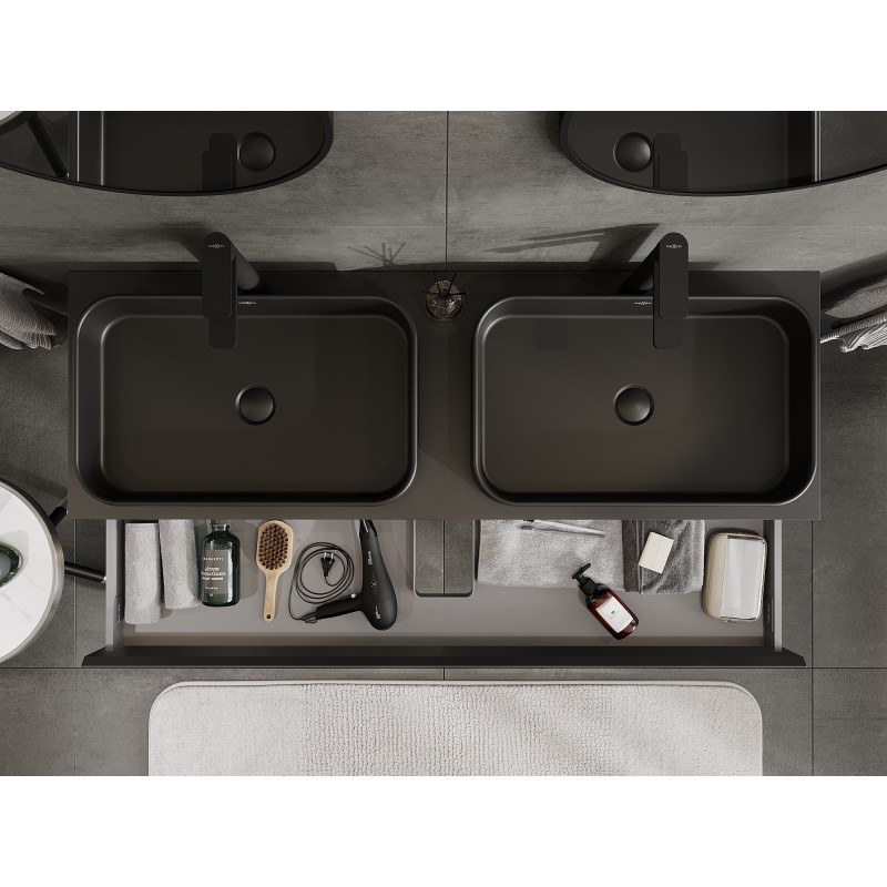 Mexen Orio armoire de salle de bain sous-vasque 140 cm avec dessus, 1 tiroir, noir mat - 91A10-14023-1-BFC71