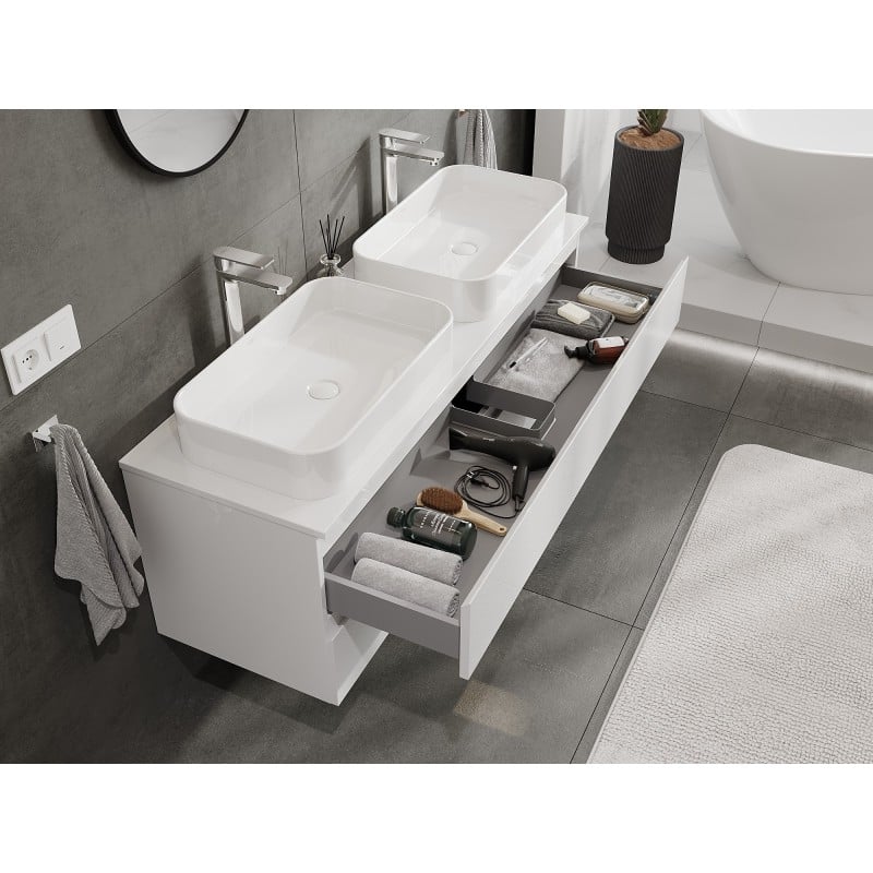 Mexen Orio meuble de salle de bain pour lavabo 140 cm avec plateau, 2 tiroirs, blanc brillant - 91A10-14047-2-BFFC00