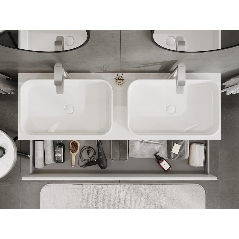 Mexen Orio meuble de salle de bain pour lavabo 140 cm avec plateau, 2 tiroirs, blanc brillant - 91A10-14047-2-BFFC00