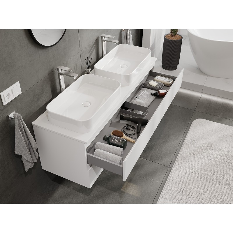 Mexen Orio meuble de salle de bain sous-vasque 140 cm avec plan de travail, 2 tiroirs, blanc mat - 91A10-14047-2-BFFC01