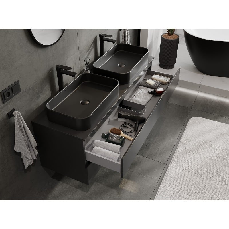 Mexen Orio meuble de salle de bain sous lavabo 140 cm avec plan de travail, 2 tiroirs, noir mat - 91A10-14047-2-BFFC71