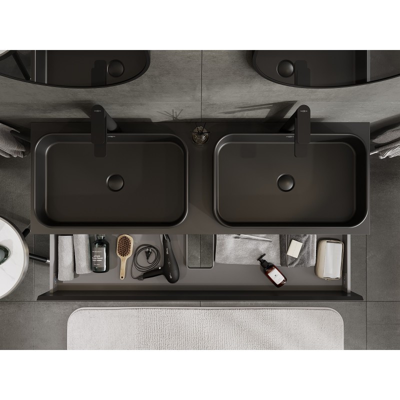 Mexen Orio meuble de salle de bain sous lavabo 140 cm avec plan de travail, 2 tiroirs, noir mat - 91A10-14047-2-BFFC71