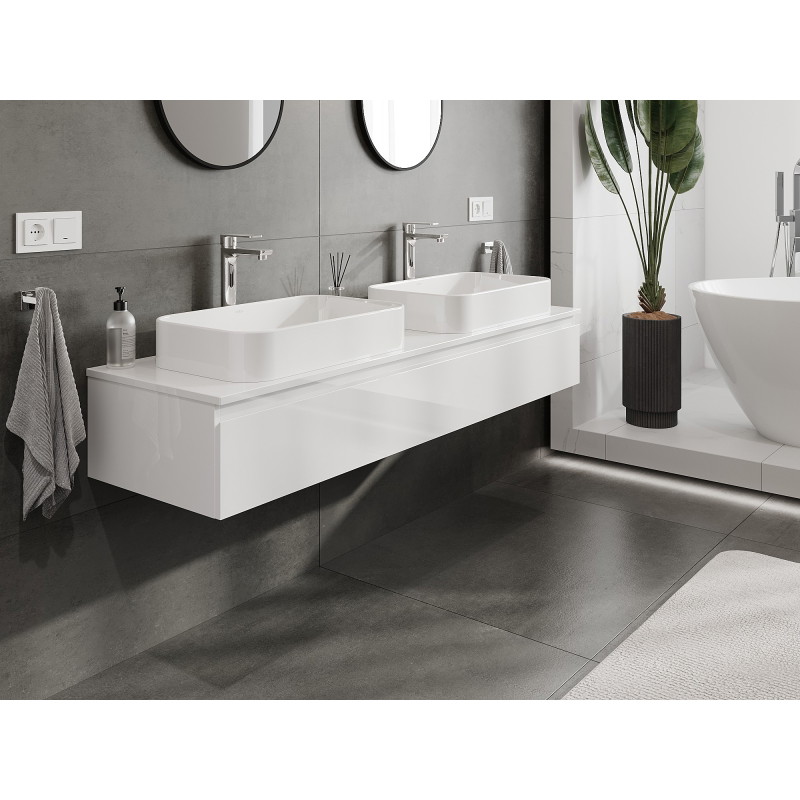 Mexen Orio meuble de salle de bains sous lavabo 160 cm avec plateau, 1 tiroir, blanc brillant - 91A10-16023-1-BFC00