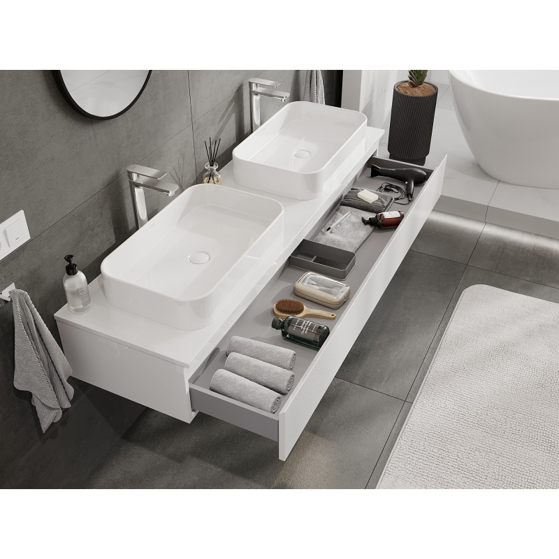 Mexen Orio meuble de salle de bains sous lavabo 160 cm avec plateau, 1 tiroir, blanc brillant - 91A10-16023-1-BFC00