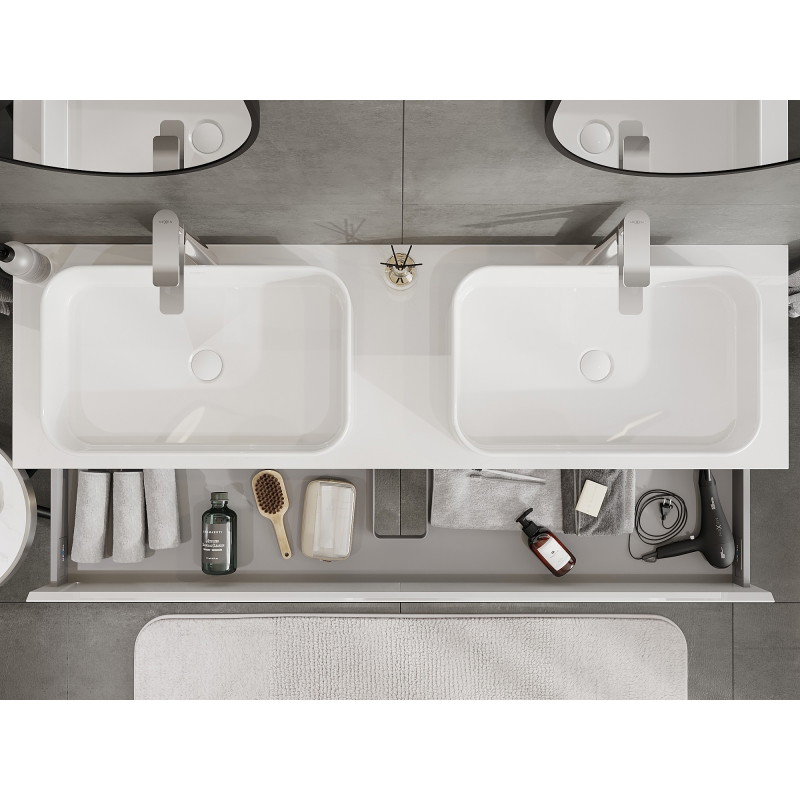 Mexen Orio meuble de salle de bains sous lavabo 160 cm avec plateau, 1 tiroir, blanc brillant - 91A10-16023-1-BFC00