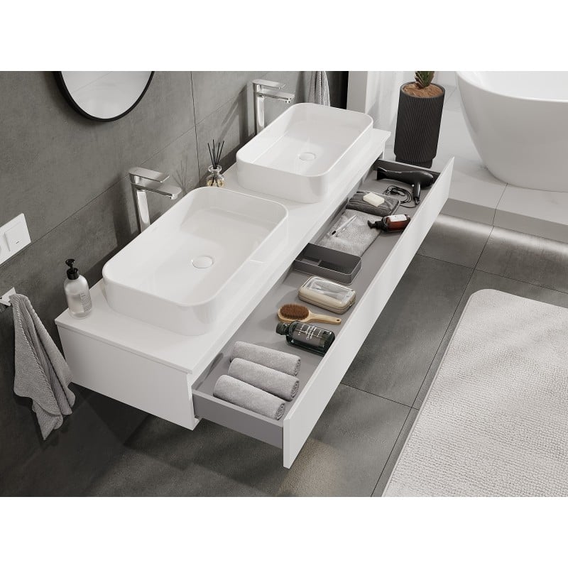 Mexen Orio meuble de salle de bain sous-lavabo 160 cm avec plan, 1 tiroir, blanc mat - 91A10-16023-1-BFC01