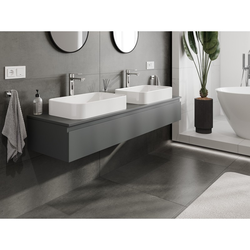 Mexen Orio meuble de salle de bain sous lavabo 160 cm avec plateau, 1 tiroir, graphite mat - 91A10-16023-1-BFC66
