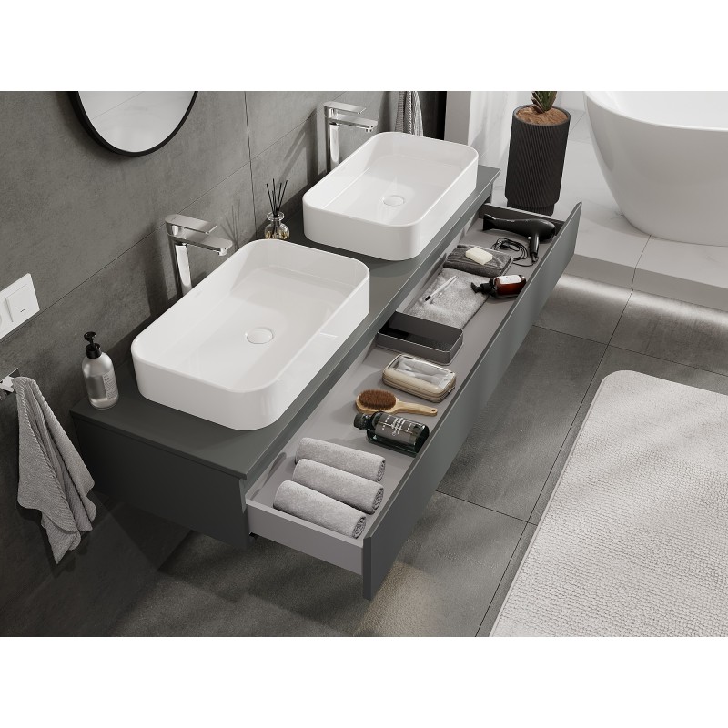Mexen Orio meuble de salle de bain sous lavabo 160 cm avec plateau, 1 tiroir, graphite mat - 91A10-16023-1-BFC66