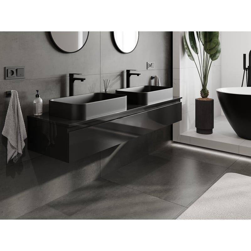 Mexen Orio meuble de salle de bain sous lavabo 160 cm avec plateau, 1 tiroir, noir brillant - 91A10-16023-1-BFC70