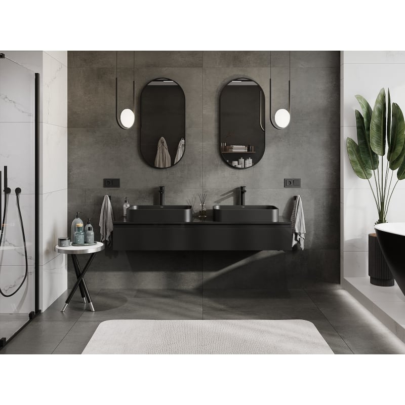 Mexen Orio meuble de salle de bain sous lavabo 160 cm avec plateau, 1 tiroir, noir brillant - 91A10-16023-1-BFC70