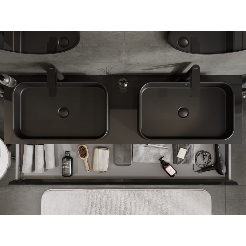 Mexen Orio meuble de salle de bain sous lavabo 160 cm avec plateau, 1 tiroir, noir brillant - 91A10-16023-1-BFC70