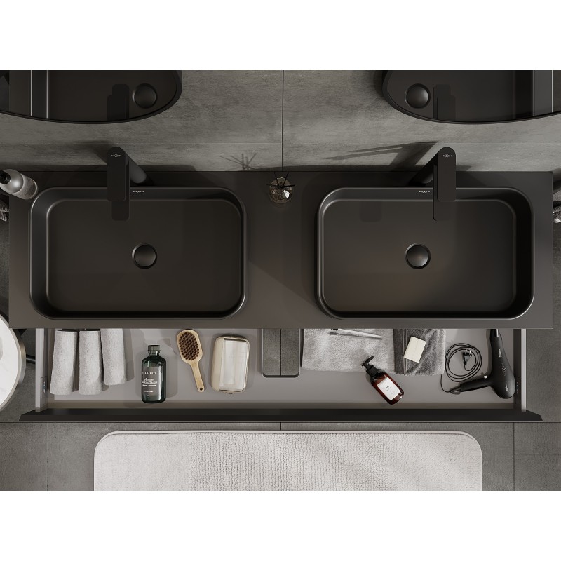 Mexen Orio meuble de salle de bain sous-lavabo 160 cm avec plateau, 1 tiroir, noir mat - 91A10-16023-1-BFC71