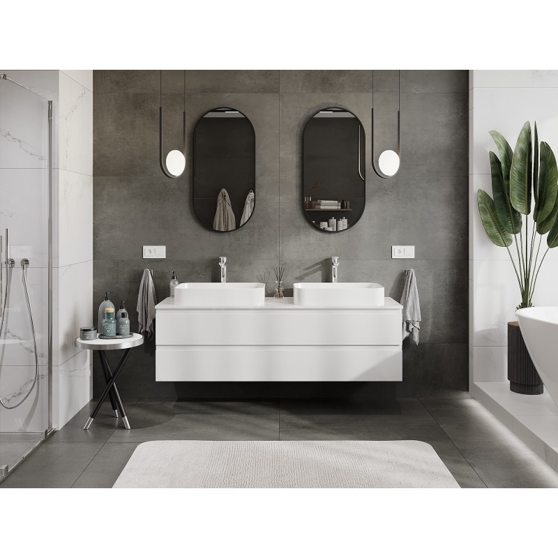 Mexen Orio meuble sous-lavabo 160 cm avec plateau, 2 tiroirs, blanc brillant - 91A10-16047-2-BFFC00