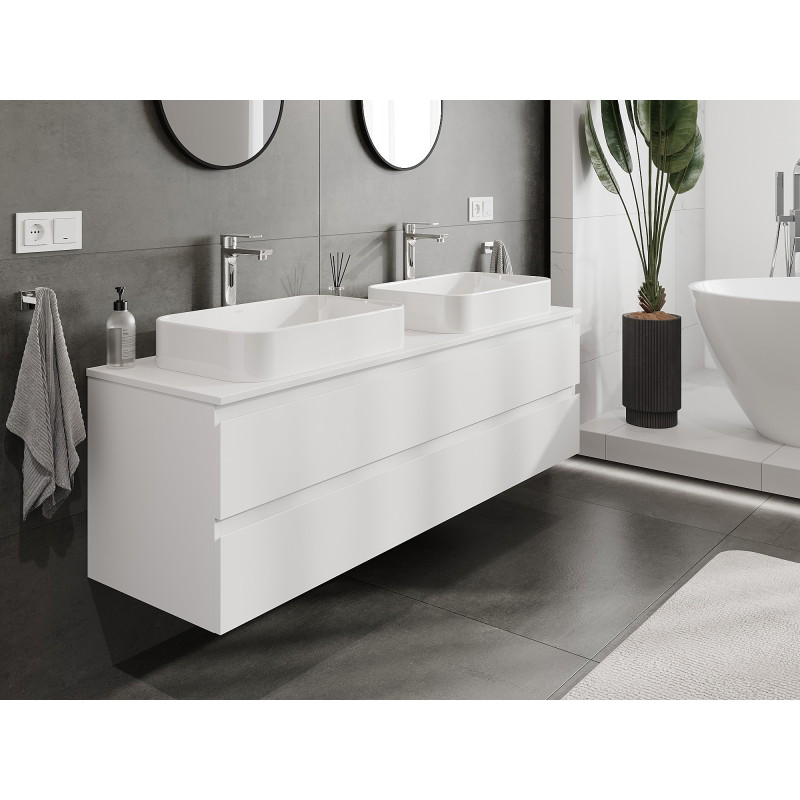 Mexen Orio meuble de salle de bain sous-lavabo 160 cm avec plan, 2 tiroirs, blanc mat - 91A10-16047-2-BFFC01