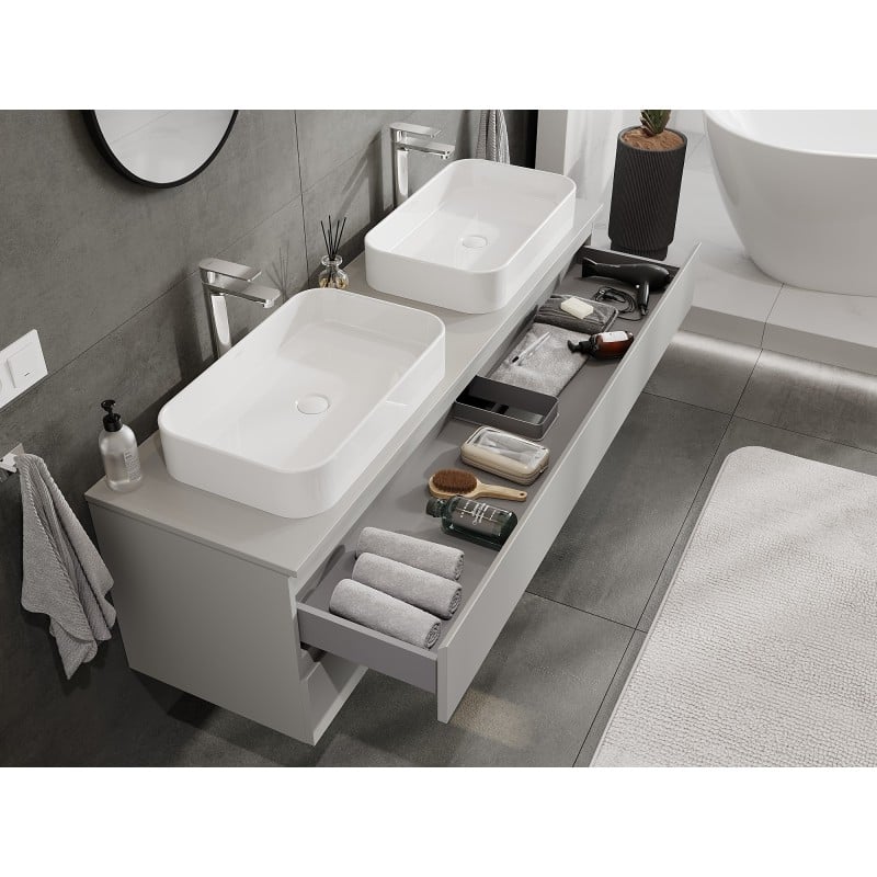 Mexen Orio meuble de salle de bain sous lavabo 160 cm avec plateau, 2 tiroirs, gris mat - 91A10-16047-2-BFFC62
