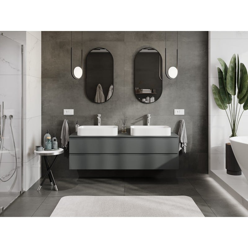 Mexen Orio placard de salle de bain sous lavabo 160 cm avec plateau, 2 tiroirs, graphite mat - 91A10-16047-2-BFFC66