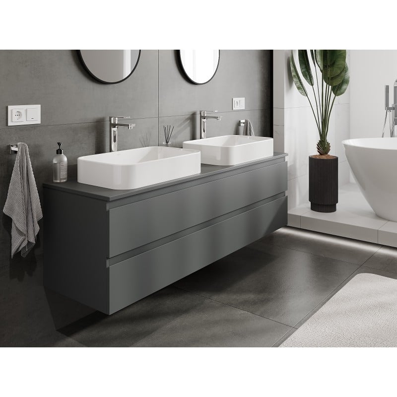 Mexen Orio placard de salle de bain sous lavabo 160 cm avec plateau, 2 tiroirs, graphite mat - 91A10-16047-2-BFFC66