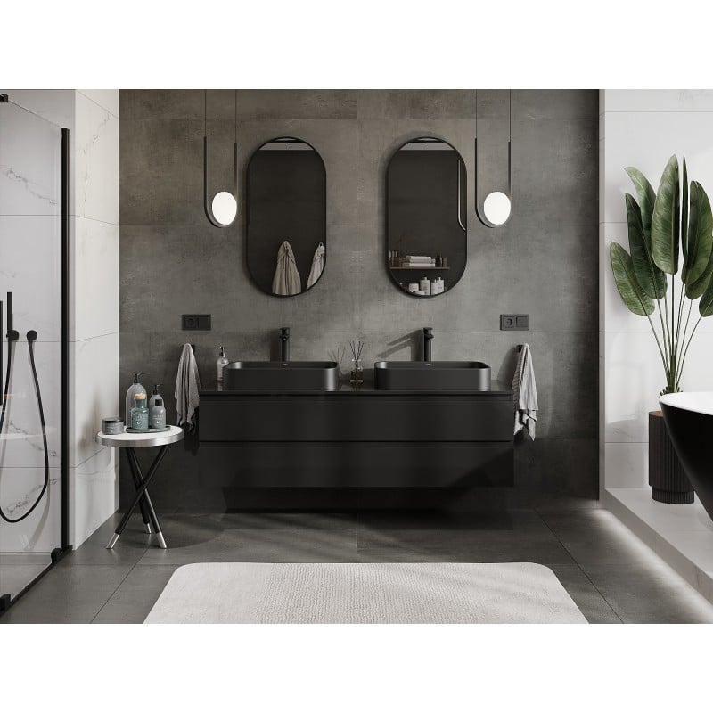 Mexen Orio meuble de salle de bains sous-lavabo 160 cm avec plan, 2 tiroirs, noir brillant - 91A10-16047-2-BFFC70