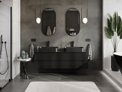 Mexen Orio meuble de salle de bains sous-lavabo 160 cm avec plan, 2 tiroirs, noir brillant - 91A10-16047-2-BFFC70