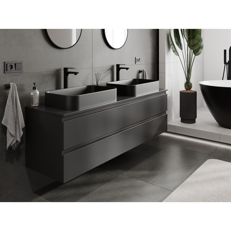 Mexen Orio meuble de salle de bain sous vasque 160 cm avec plateau, 2 tiroirs, noir mat - 91A10-16047-2-BFFC71