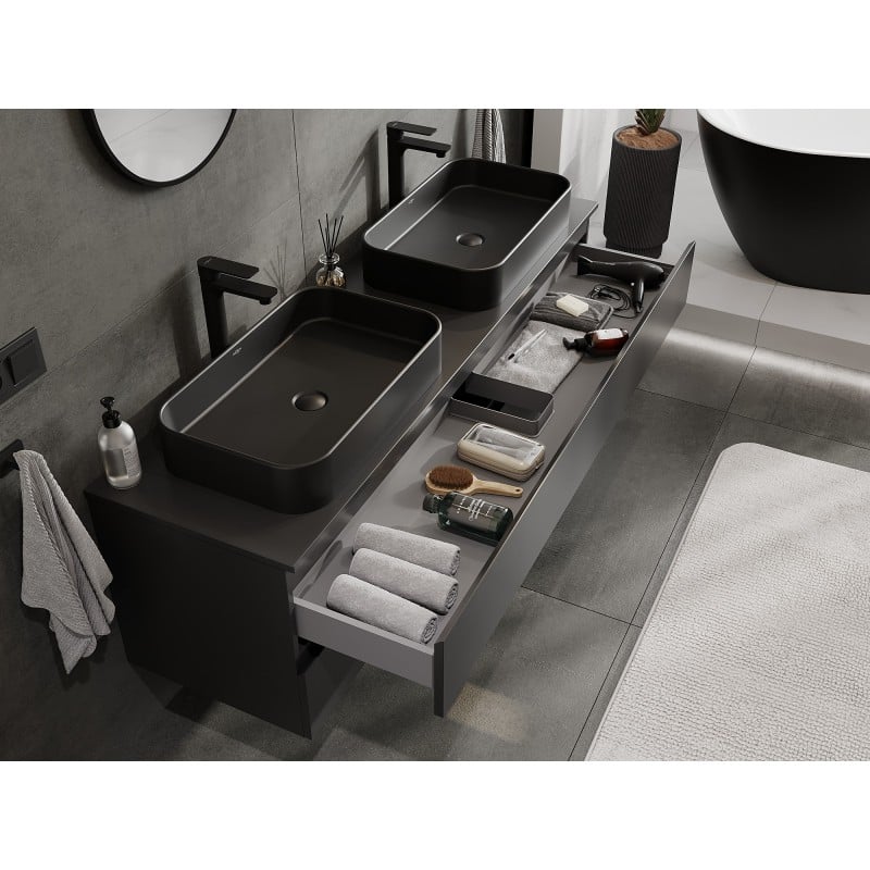 Mexen Orio meuble de salle de bain sous vasque 160 cm avec plateau, 2 tiroirs, noir mat - 91A10-16047-2-BFFC71