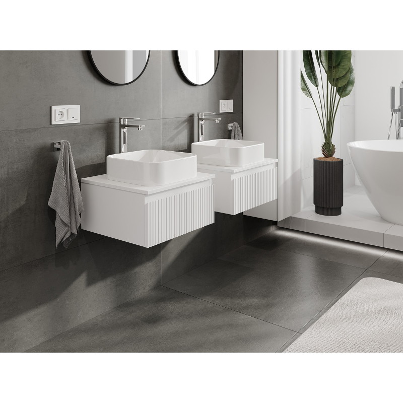 Mexen Rivel meuble de salle de bain sous-vasque 50 cm avec plateau, 1 tiroir, rainuré, blanc mat - 91A20-05023-1-BFC01