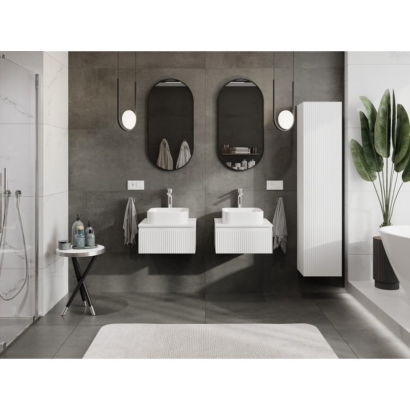 Mexen Rivel meuble de salle de bain sous-vasque 50 cm avec plateau, 1 tiroir, rainuré, blanc mat - 91A20-05023-1-BFC01