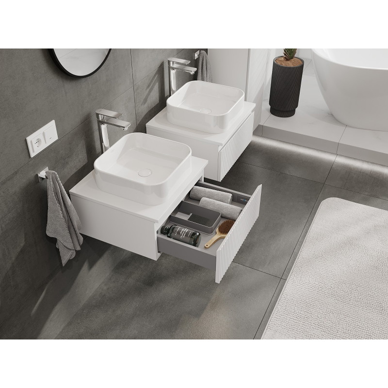 Mexen Rivel meuble de salle de bain sous-vasque 50 cm avec plateau, 1 tiroir, rainuré, blanc mat - 91A20-05023-1-BFC01