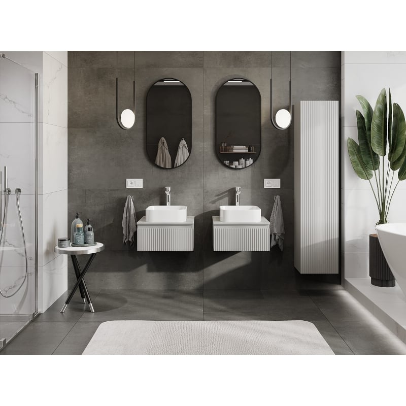 Mexen Rivel meuble de salle de bain sous-vasque 50 cm avec plateau, 1 tiroir, rainuré, gris mat - 91A20-05023-1-BFC62