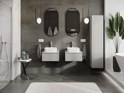 Mexen Rivel placard de salle de bain sous vasque 50 cm avec plateau, 1 tiroir, cannelé, gris mat - 91A20-05023-1-BFC62