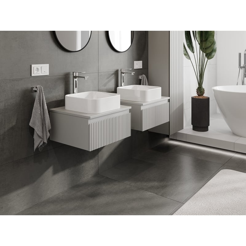 Mexen Rivel meuble de salle de bain sous-vasque 50 cm avec plateau, 1 tiroir, rainuré, gris mat - 91A20-05023-1-BFC62