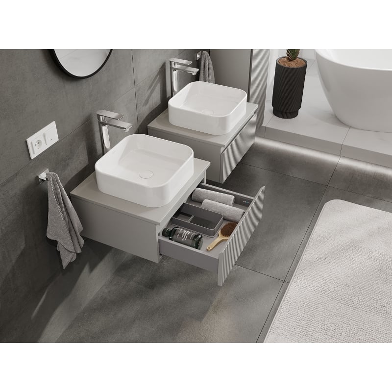 Mexen Rivel meuble de salle de bain sous-vasque 50 cm avec plateau, 1 tiroir, rainuré, gris mat - 91A20-05023-1-BFC62