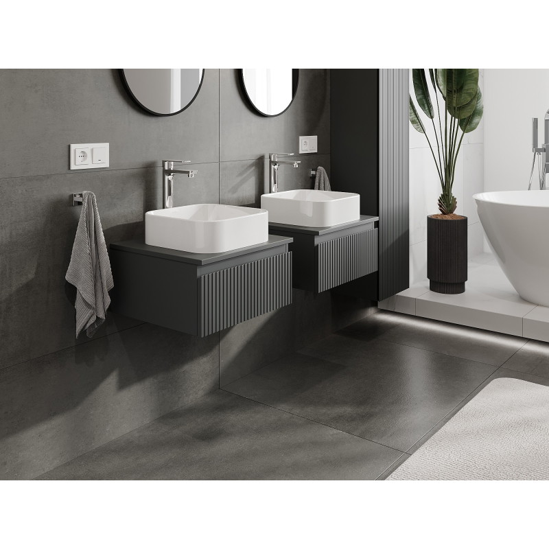 Mexen Rivel meuble de salle de bains sous lavabo 50 cm avec plateau, 1 tiroir, rainuré, graphite mat - 91A20-05023-1-BFC66