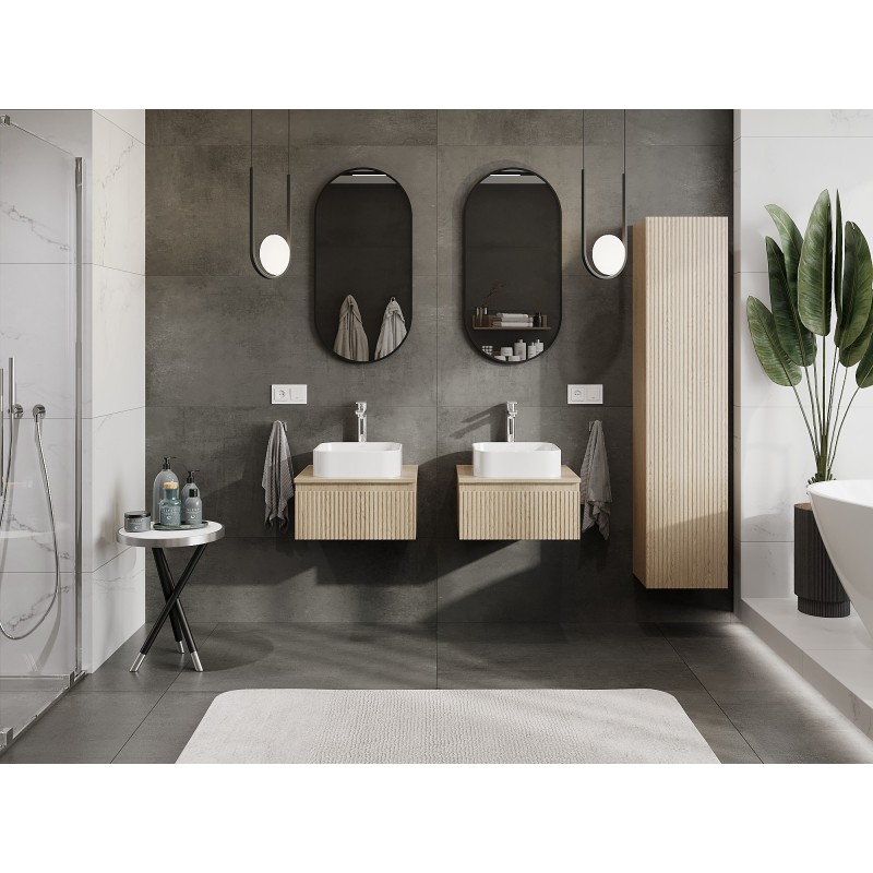 Mexen Rivel meuble de salle de bains sous-lavabo 50 cm avec plan de travail, 1 tiroir, rainuré, chêne - 91A20-05023-1-BFC81