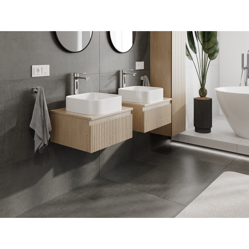 Mexen Rivel meuble de salle de bains sous-lavabo 50 cm avec plan de travail, 1 tiroir, rainuré, chêne - 91A20-05023-1-BFC81
