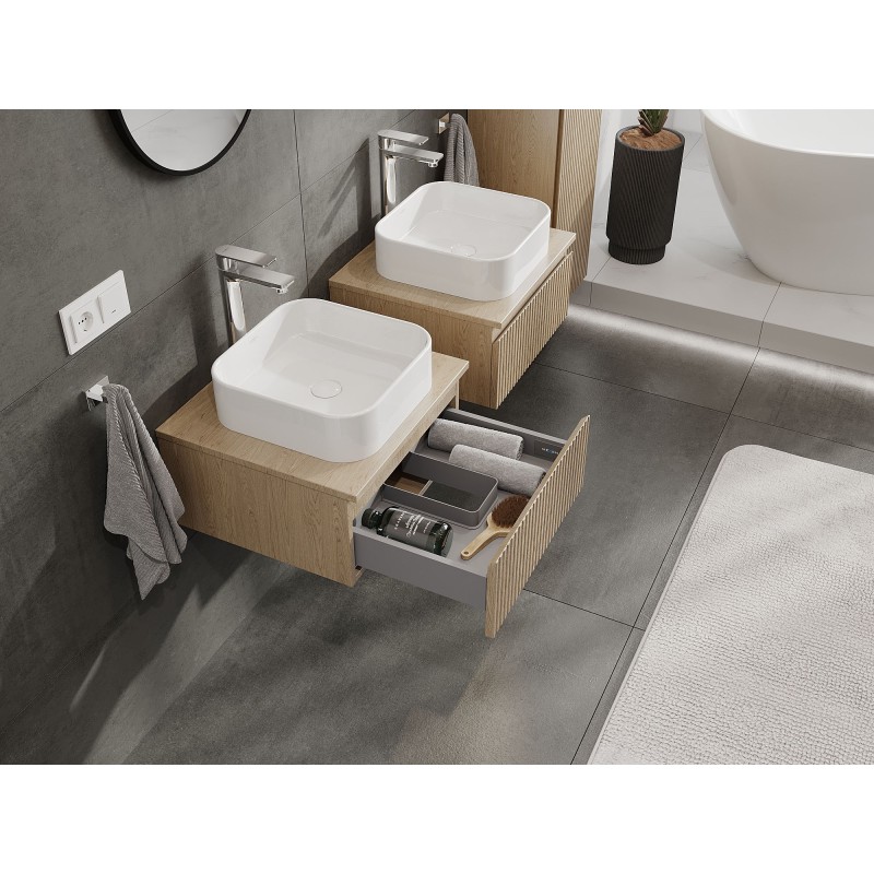 Mexen Rivel meuble de salle de bains sous-lavabo 50 cm avec plan de travail, 1 tiroir, rainuré, chêne - 91A20-05023-1-BFC81