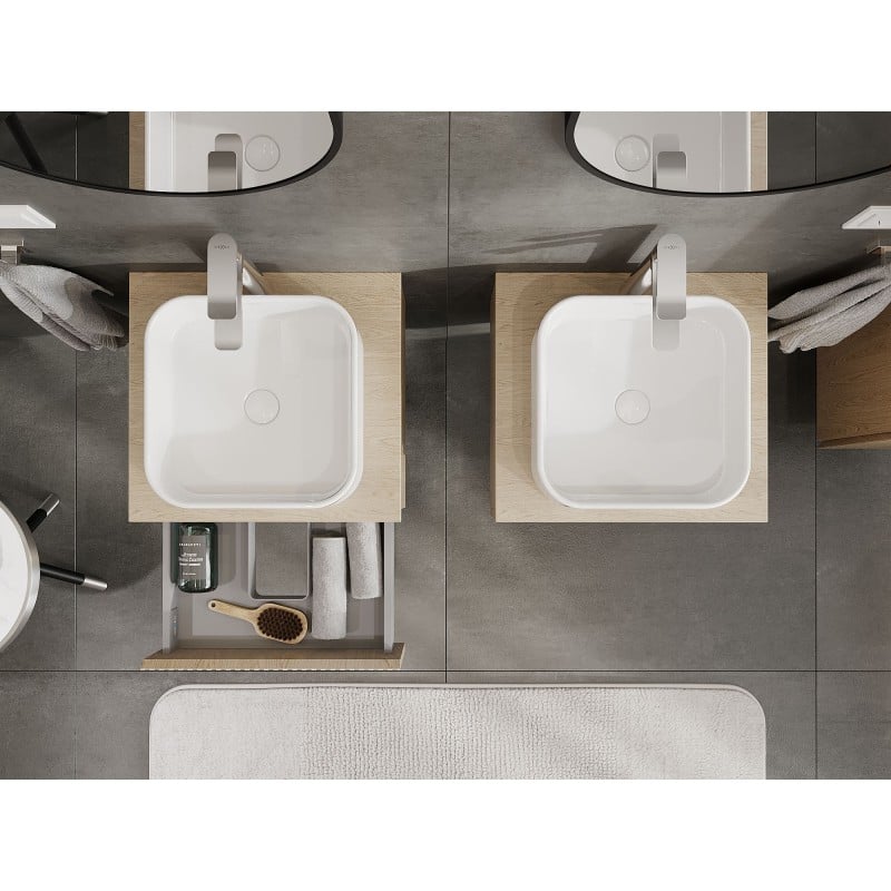 Mexen Rivel meuble de salle de bains sous-lavabo 50 cm avec plan de travail, 1 tiroir, rainuré, chêne - 91A20-05023-1-BFC81