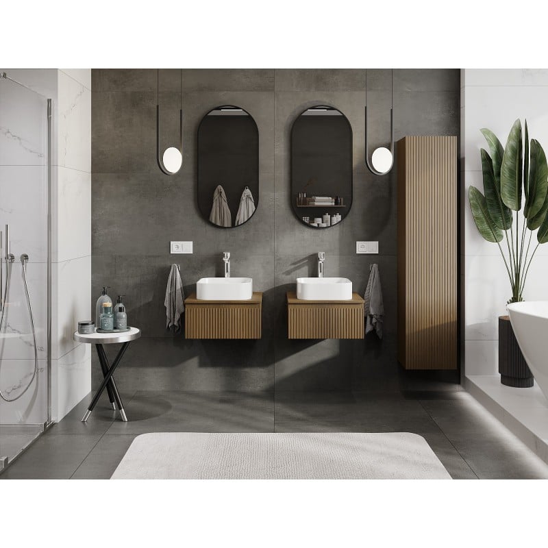 Mexen Rivel armoire de salle de bain sous-vasque 50 cm avec plateau, 1 tiroir, rainuré, noyer - 91A20-05023-1-BFC86