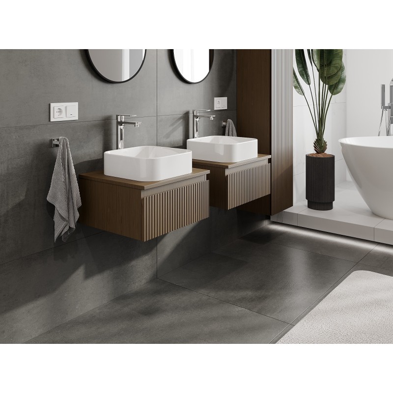 Mexen Rivel armoire de salle de bain sous-vasque 50 cm avec plateau, 1 tiroir, rainuré, noyer - 91A20-05023-1-BFC86