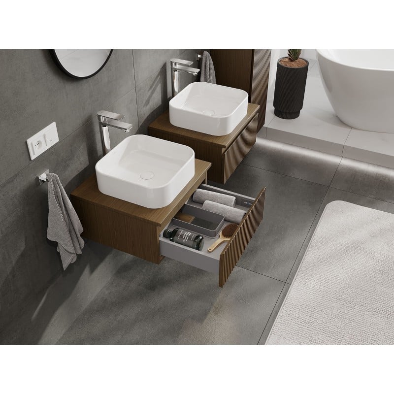 Mexen Rivel armoire de salle de bain sous-vasque 50 cm avec plateau, 1 tiroir, rainuré, noyer - 91A20-05023-1-BFC86