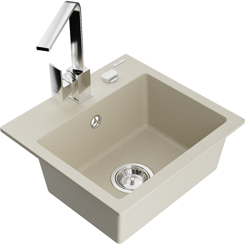Mexen Milo évier en granit 1-bac avec robinet de cuisine Rita, beige - 6505-69-670300-00