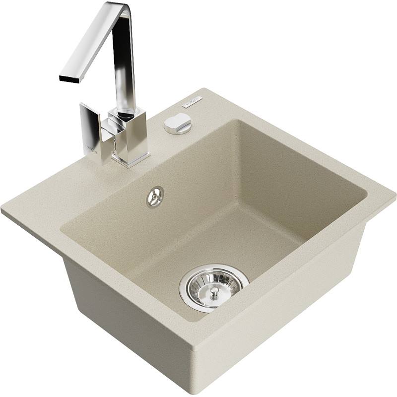 Mexen Milo évier en granit à 1 bac avec robinet de cuisine Rita, beige - 6505-69-670300-00