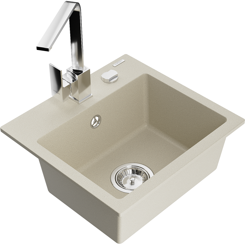 Mexen Milo évier en granit à 1 cuve avec robinet mélangeur Rita, Beige - 6505-69-670300-00