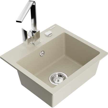 Mexen Milo évier en granit 1-bac avec robinet de cuisine Rita, beige - 6505-69-670300-00