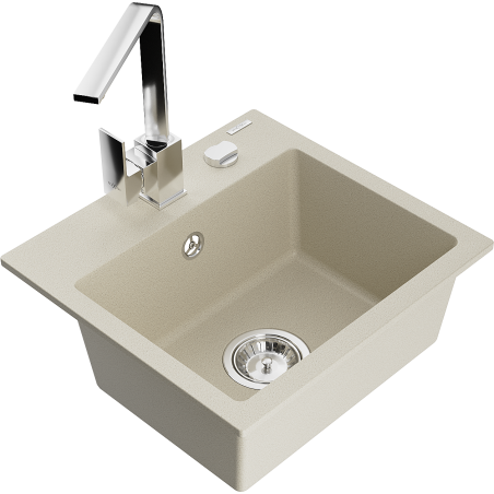 Mexen Milo évier en granit à 1 bac avec robinet de cuisine Rita, beige - 6505-69-670300-00