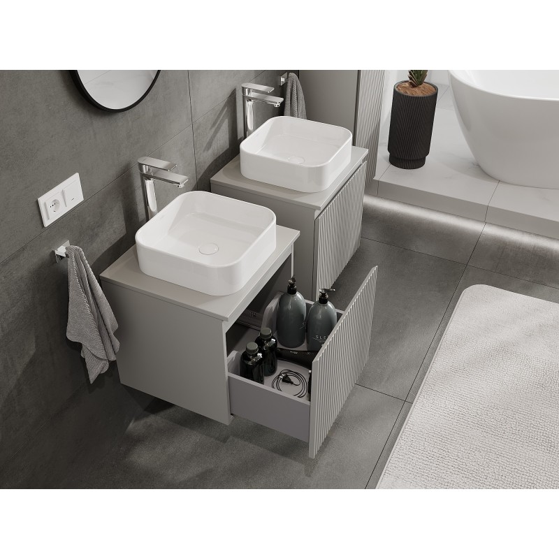 Mexen Rivel meuble de salle de bain sous-vasque 50 cm avec plateau, 1 tiroir, rainuré, gris mat - 91A20-05047-1-BFC62
