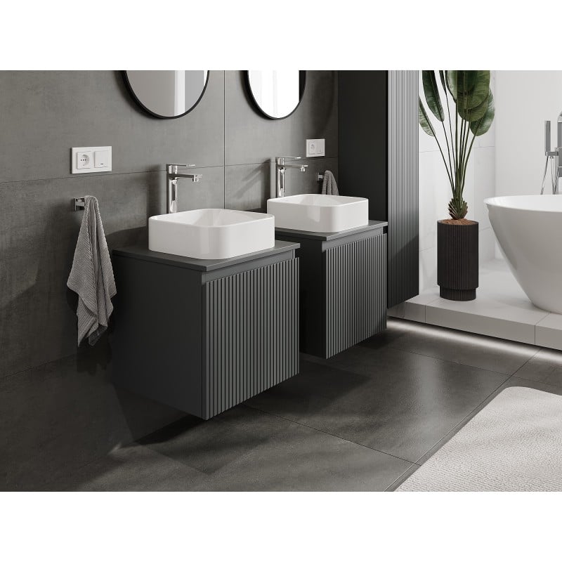 Mexen Rivel meuble de salle de bain sous-lavabo 50 cm avec plateau, 1 tiroir, rainuré, graphite mat - 91A20-05047-1-BFC66